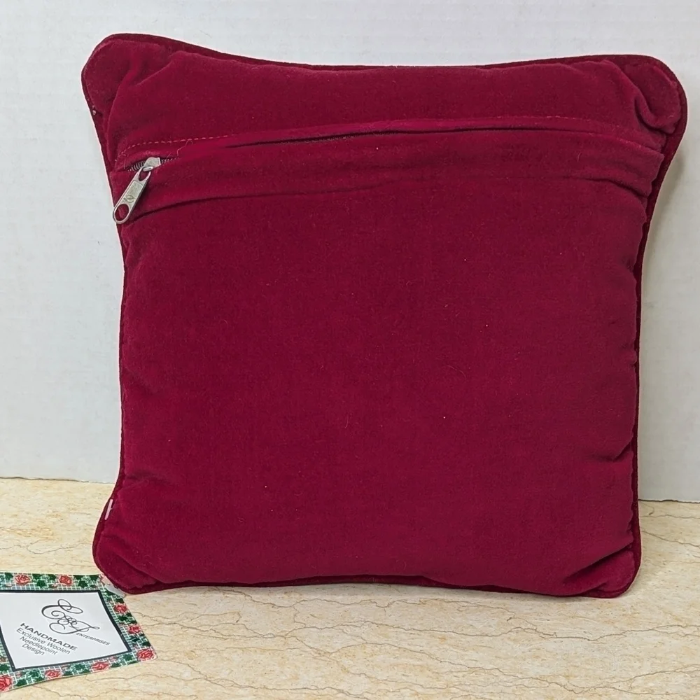 Vintage Style Needlepoint Christmas Holiday Angel Small Wool Pillow NWT